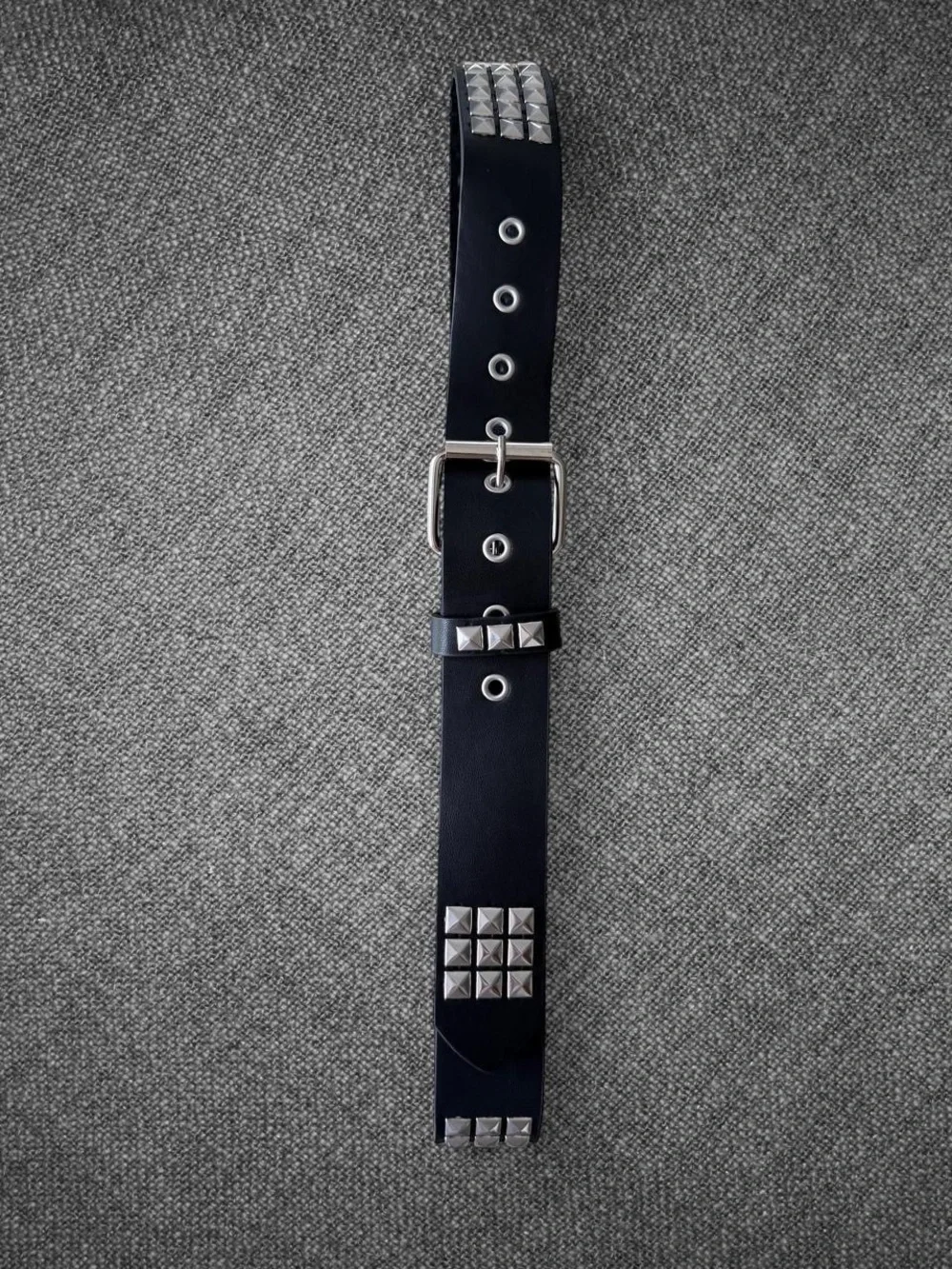 Black Leather-Look Wide Pyramid Stud Belt Silver Buckle Punk Y2K 44 Inch